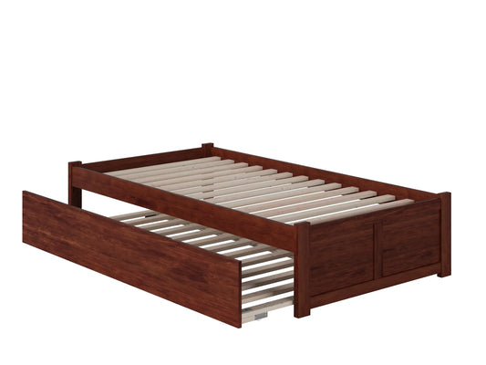 AFI Concord Twin Solid Wood Platform Bed with Footboard & Twin Trundle in Walnut